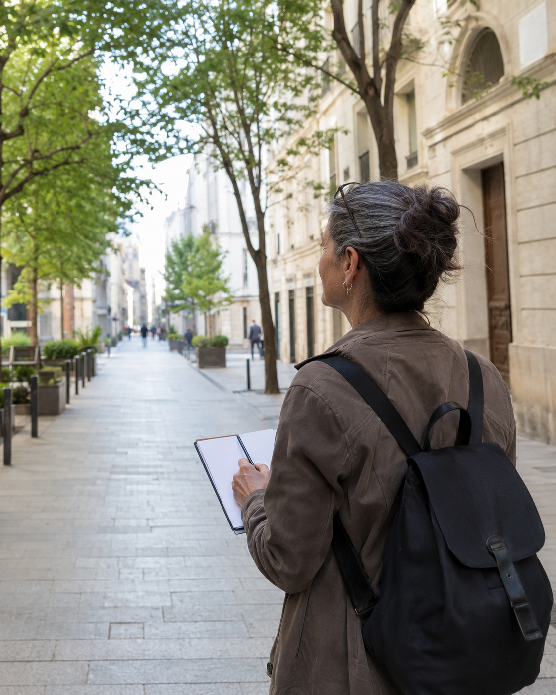 Walkability expert observing a pedestrian route during fieldwork